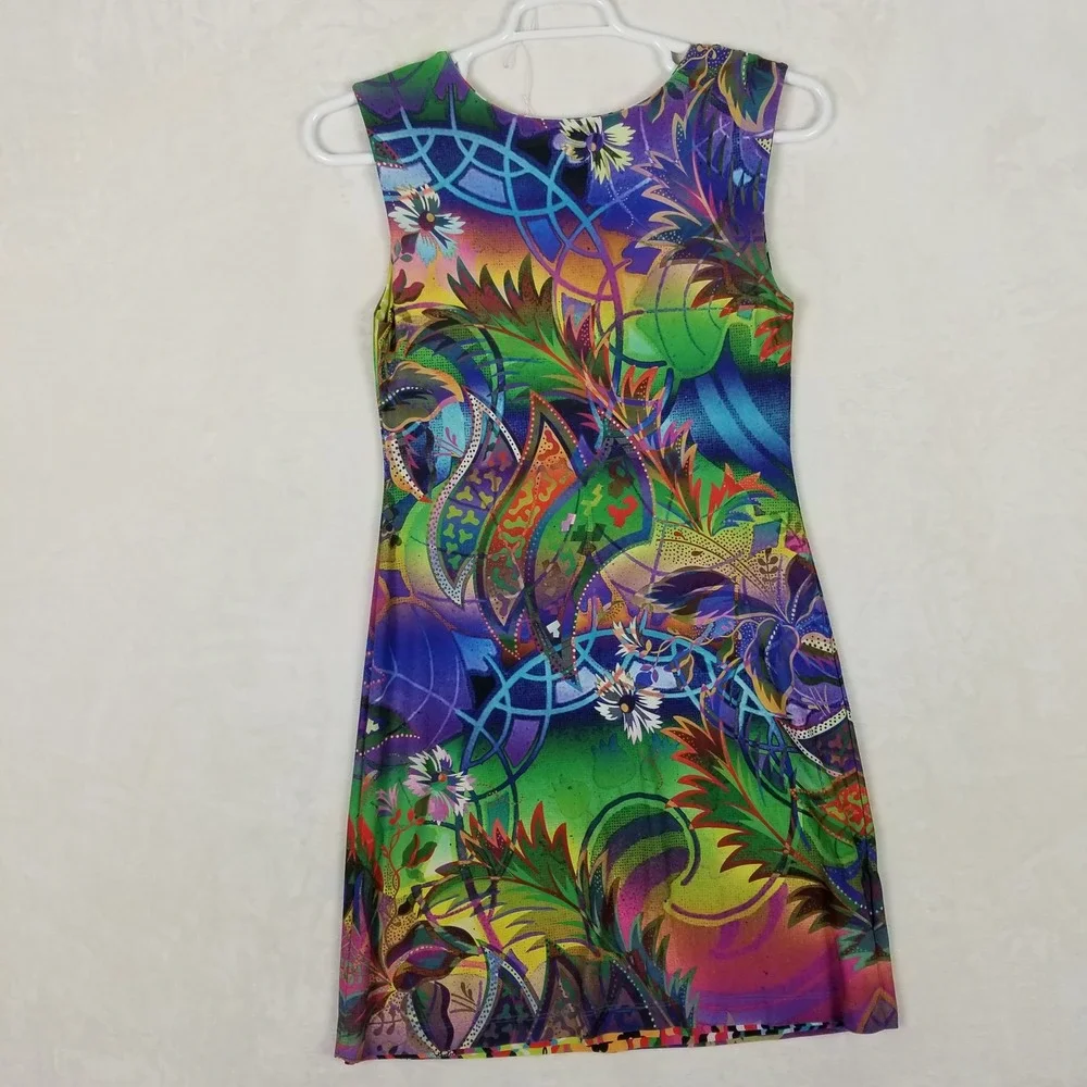 Nally & Millie Reversible Shift Dress Womens Medium Multicolor Floral Geometric